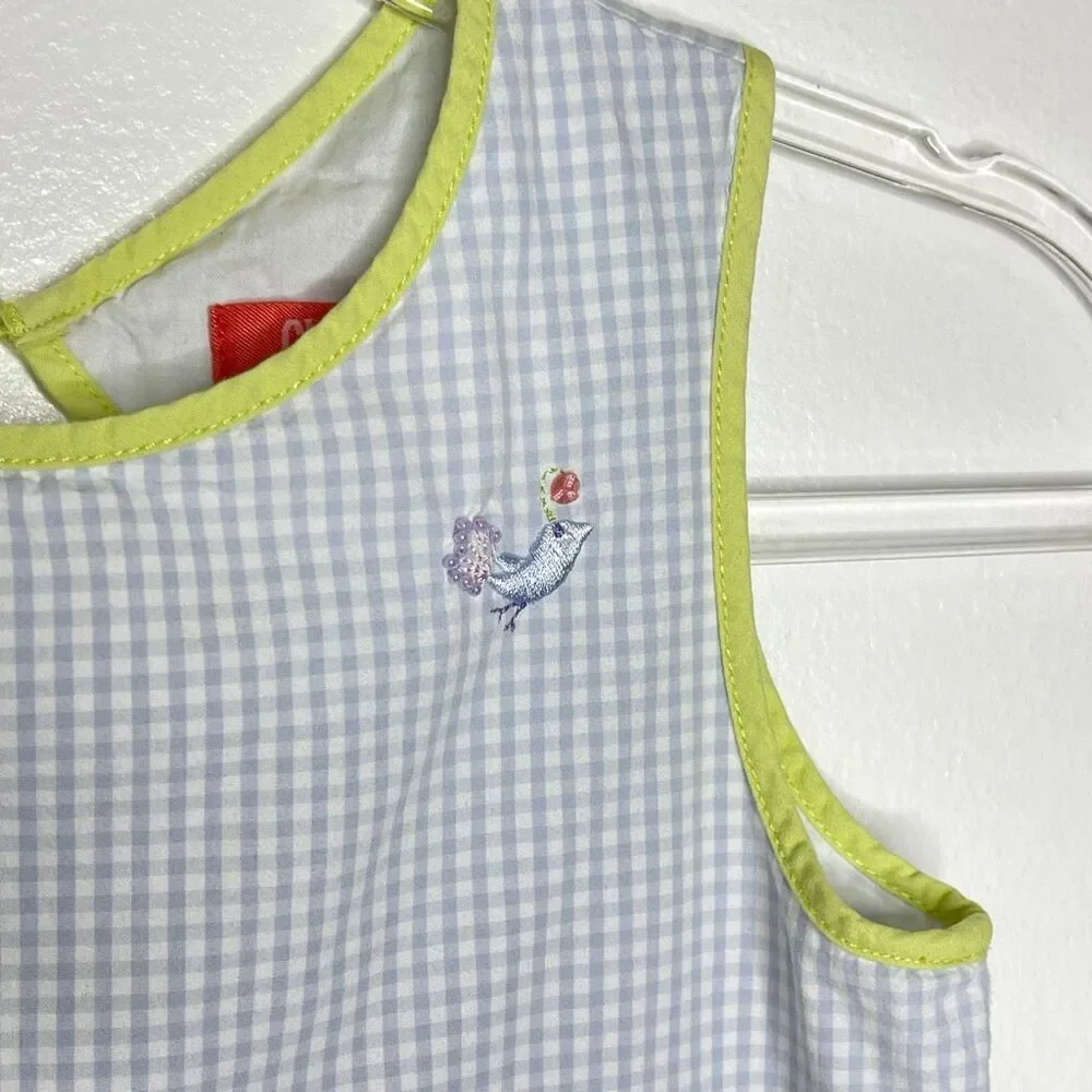 Gymboree A Bird’s Life Blue Green Gingham Embroidered Dress Vintage Girls Size 8